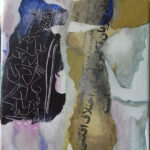 Acryl, Papiere, Zeitungsausschnitte auf Keilrahmen. 40 x 30 cm. 150,-