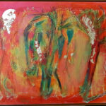 Acryl mit Seidenpapier und Blattgold, 62 x 52 im Rahmen. 250,- incl. Rahmen