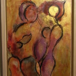 37 x 38 cm mit Rahmen. Acryl und Kohlestift. 185,-